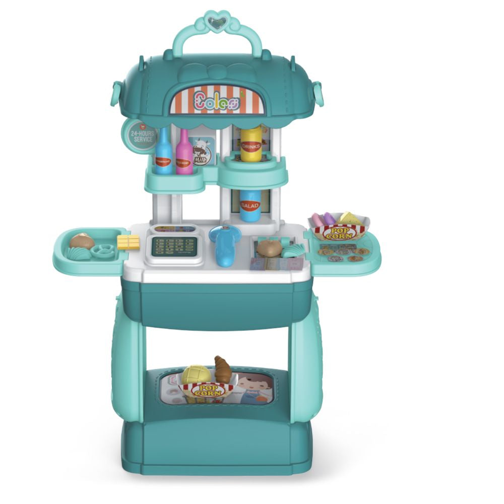 Little Story Multi Function 3 in 1 Mobile Store Toy Set (35 Pcs, Green)