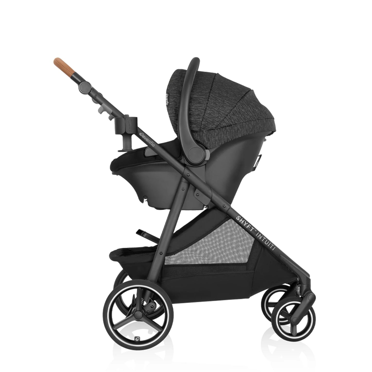 Evenflo Shyft Intuiti Travel System with Revolve180 LiteMax NXT Rotating Infant Car Seat (Black Shale)