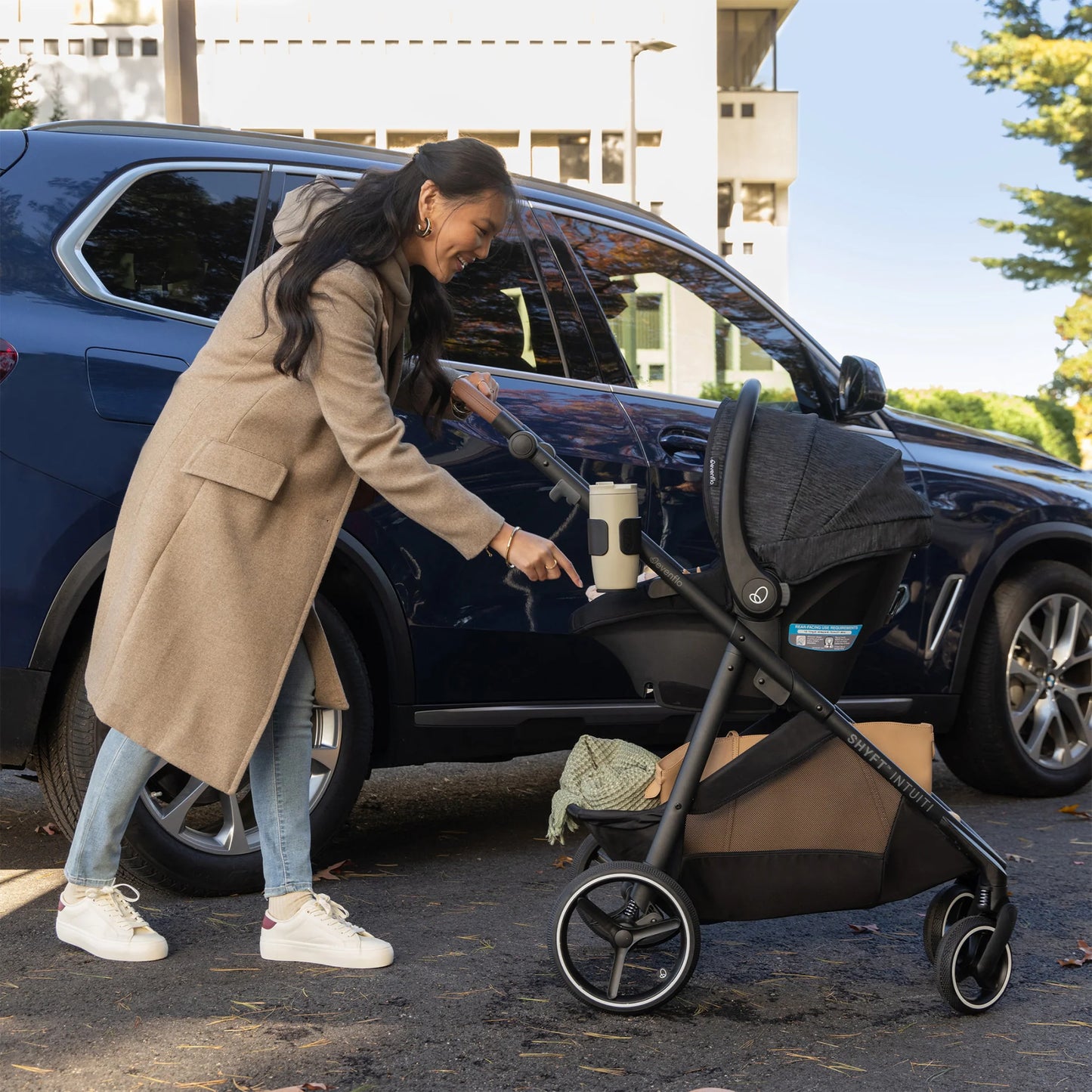 Evenflo Shyft Intuiti Travel System with Revolve180 LiteMax NXT Rotating Infant Car Seat (Black Shale)