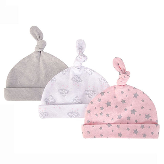 Hudson Baby 3pcs Knot Hat (0-6M), Cloud Mobile Pink