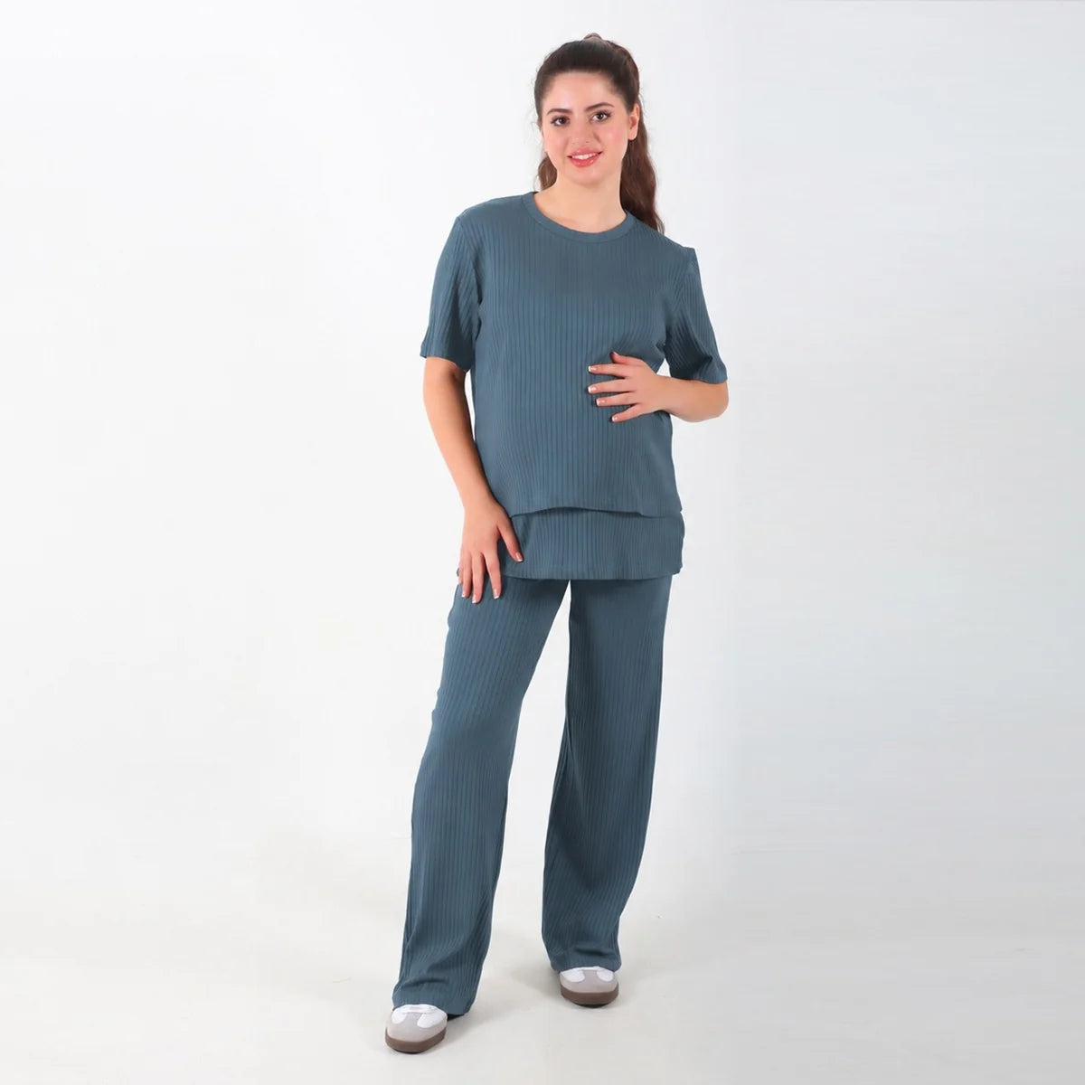 Become a Mom Cherry Stripe Suit (Teel, XXL)