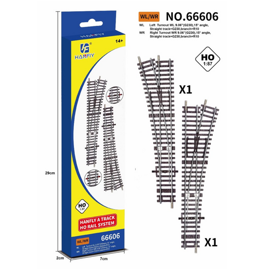 HANFLY - HO Scale Left & Right Turnout Railway Track Set - 2 Pieces