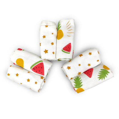 Nuluv Ultra Soft Bamboo Cotton Wash Cloth (Yellow Pineapple) - Pack of 6
