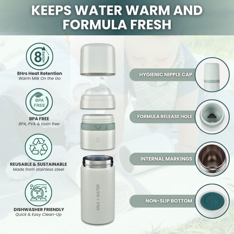 Milk + Water All In One Baby Bottle Stainless Steel (9oz, Dusty PInk, Fast Flow)