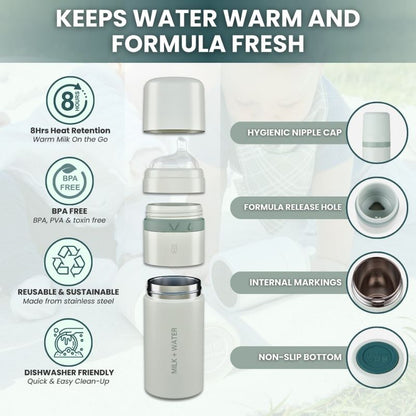 Milk + Water All In One Baby Bottle Stainless Steel (9oz, Dusty PInk, Fast Flow)