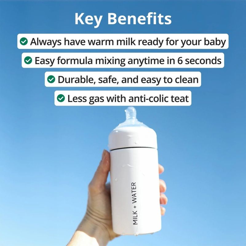 Milk + Water All In One Baby Bottle Stainless Steel (9oz, Dusty PInk, Fast Flow)