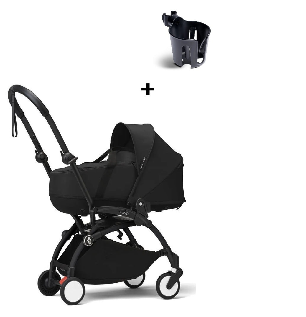Stokke YOYO³ Black Frame With Newborn Shell+ Cupholder