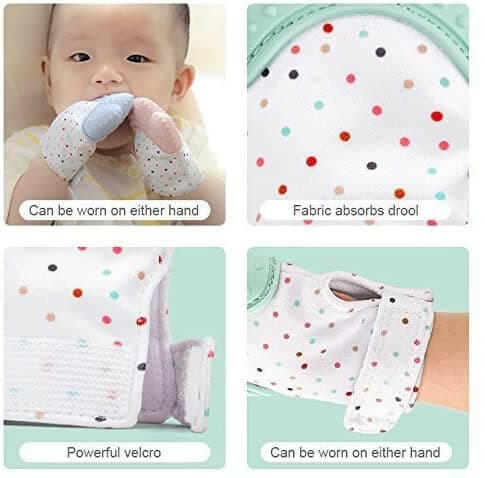 Teething Mitten Self Soothing Pain Relief Baby Chew Mitten Baby Teething Glove Age 3-18 Months - Pink.