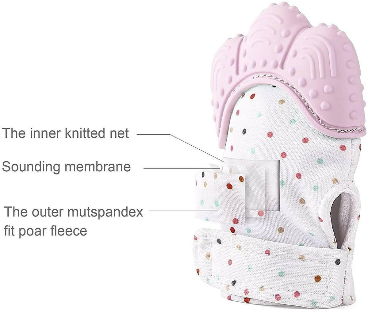 Teething Mitten Self Soothing Pain Relief Baby Chew Mitten Baby Teething Glove Age 3-18 Months - Pink.