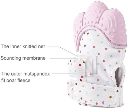 Teething Mitten Self Soothing Pain Relief Baby Chew Mitten Baby Teething Glove Age 3-18 Months - Pink.