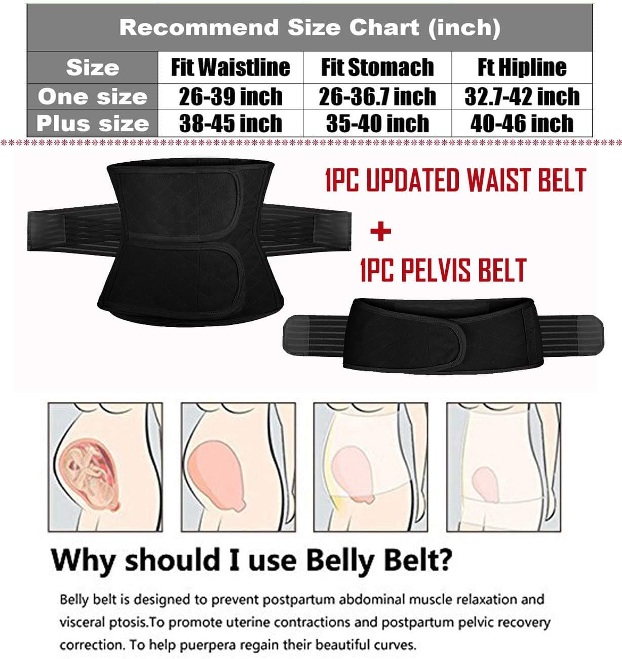 2 in 1 Postpartum Support Recovery Belly Wrap Waist/Pelvis Belt Body Shaper Postnatal Shapewear,One Size Black.