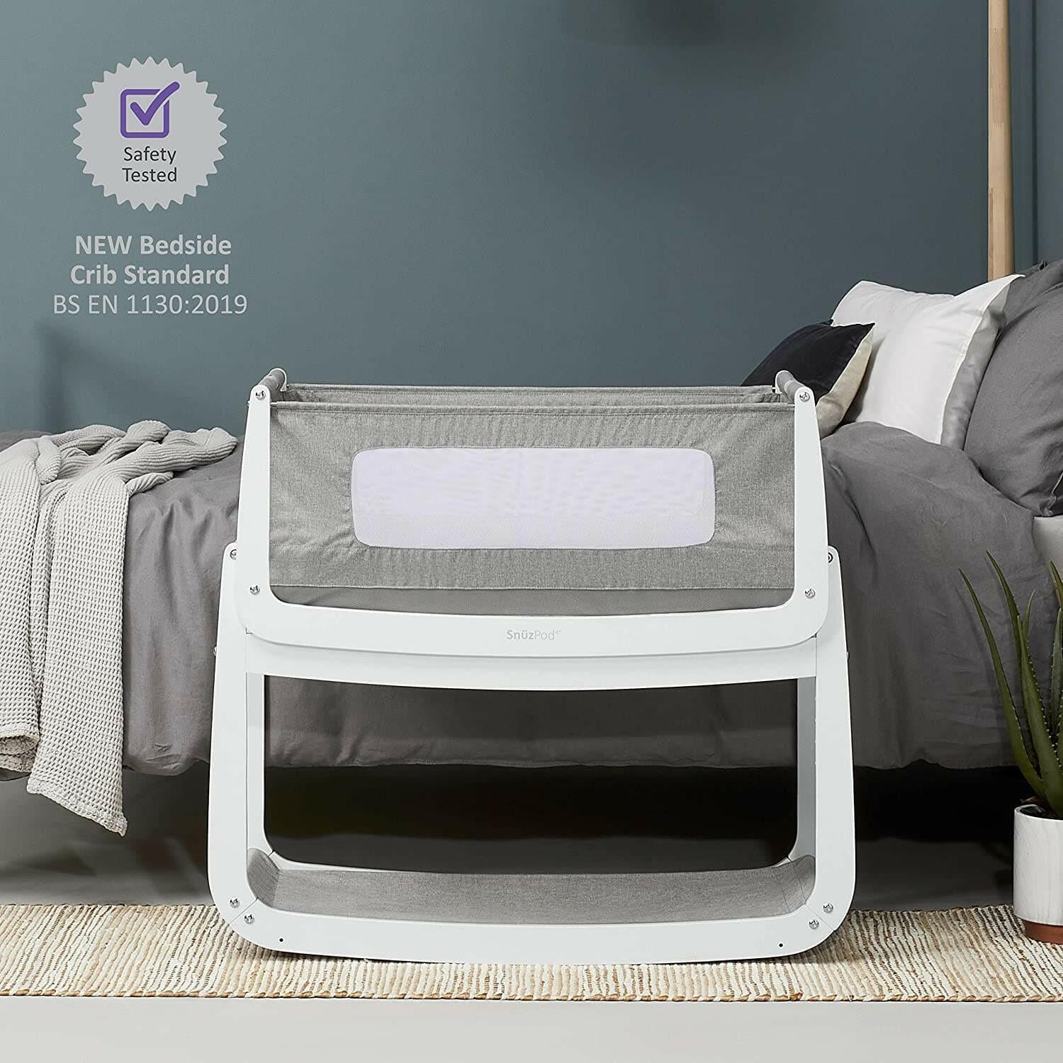 Snuzpod 4 Bedside Crib - Sleep Tight & Safe - Grey.