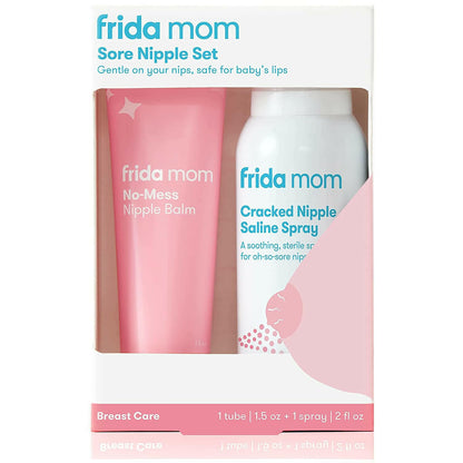 Frida Mom Sore Nipple Set | Cracked Nipple Saline Spray, No-Mess Nipple Cream.