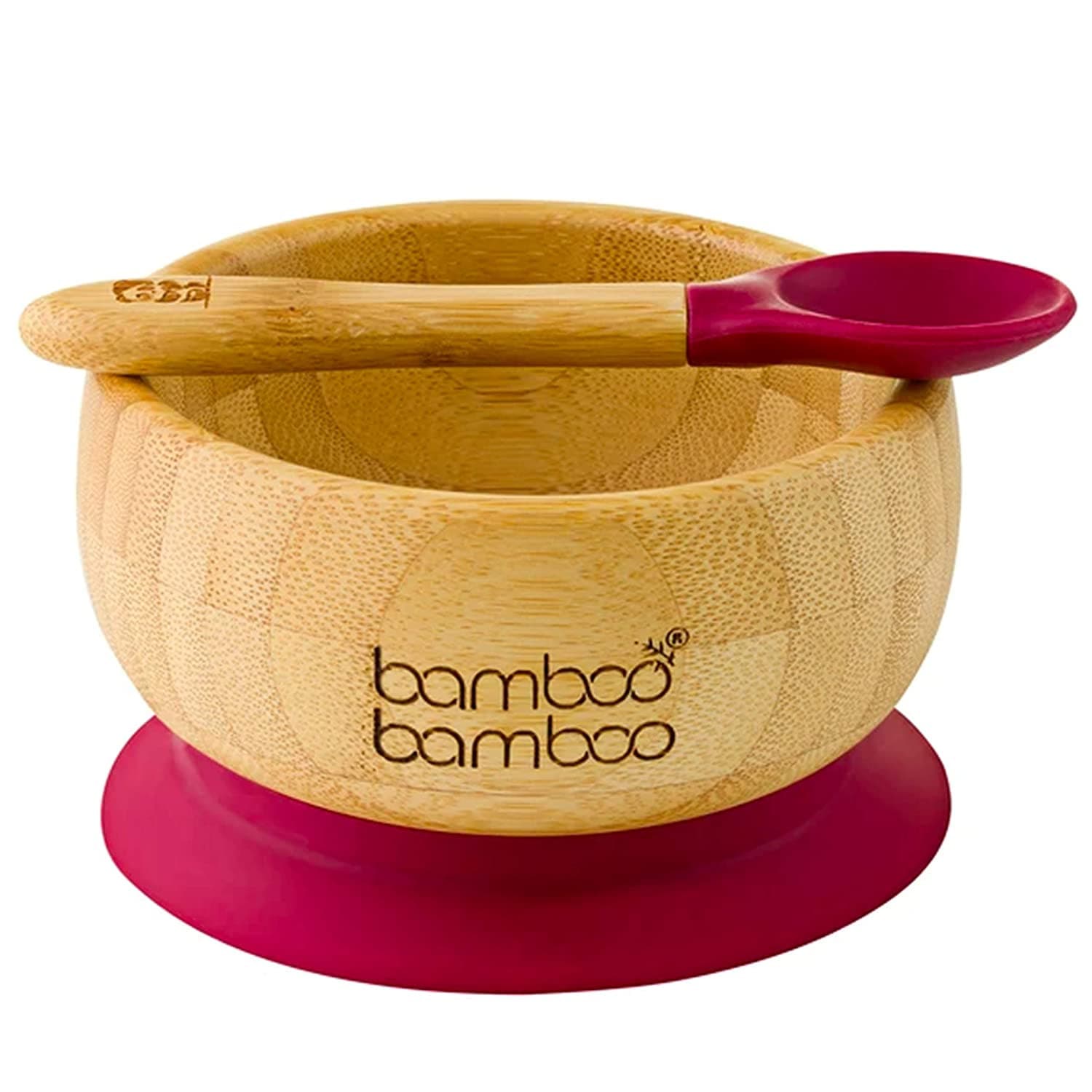 Bamboo Baby Suction Bowl and Spoon Set - Red.