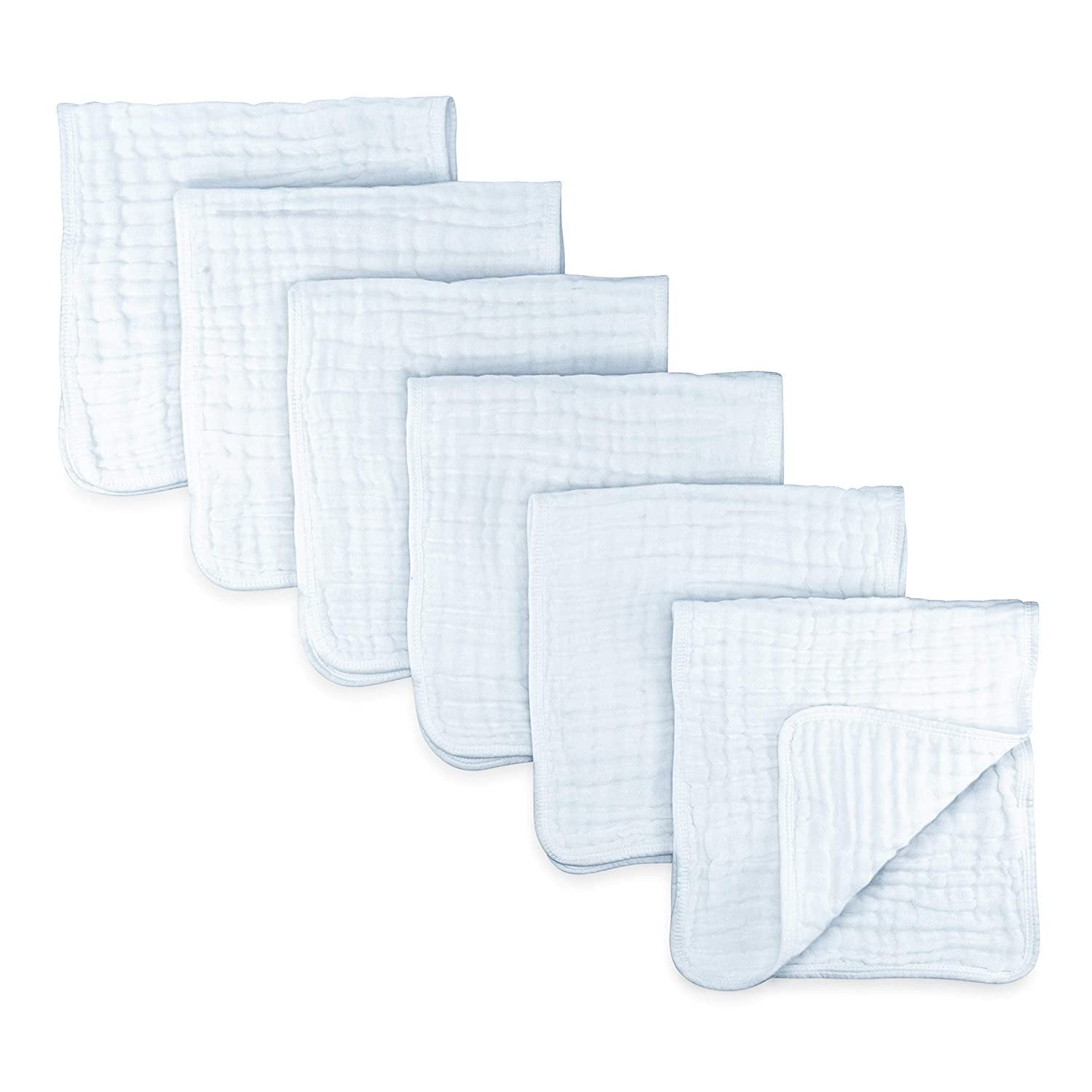 Muslin Burp Cloths 6 Pack Large 100% Cotton 6 Layers Extra Absorbent and Soft.
