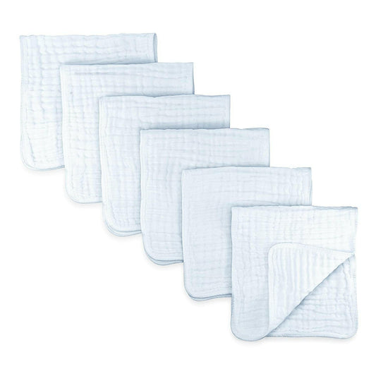Muslin Burp Cloths 6 Pack Large 100% Cotton 6 Layers Extra Absorbent and Soft.