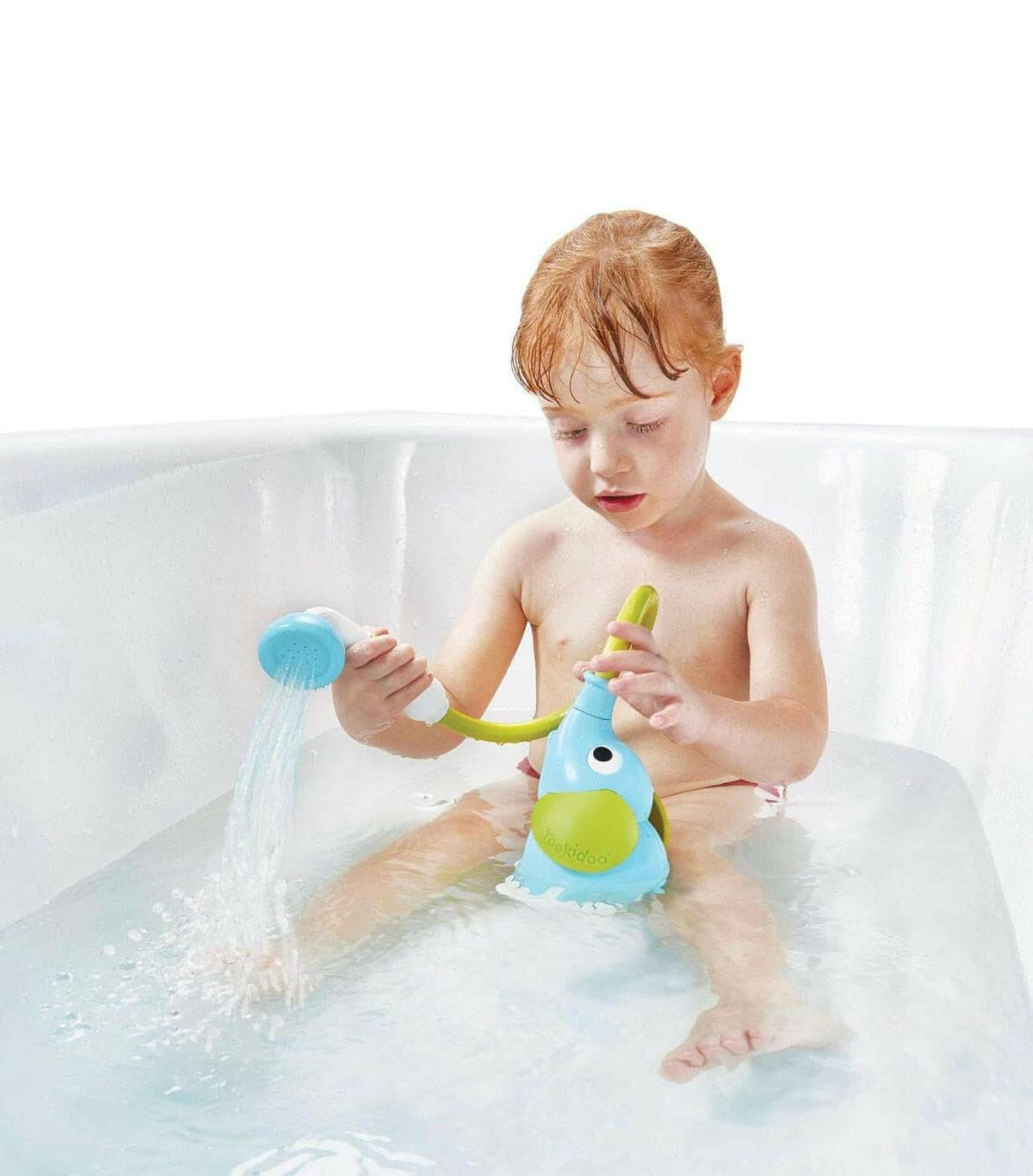 Yookidoo Baby Bath Shower Head - Elephant Water Pump with Trunk Spout Rinser.