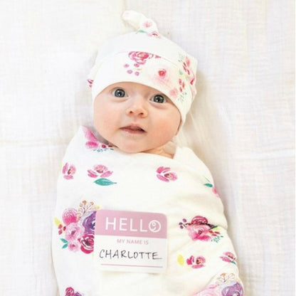 Lulujo - Bamboo Hat & Swaddle Blanket - Posies.