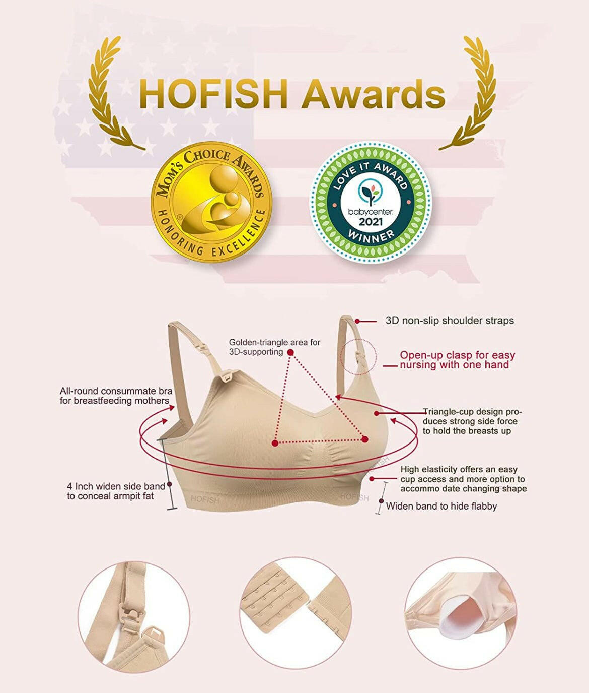 Maternity Bras for Breastfeeding with Extra Extenders and Clips by HOFISH, 3 PK.