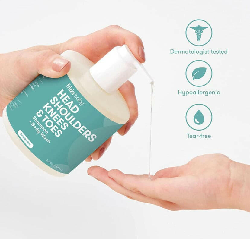 Head Shoulders Knees & Toes Shampoo + Body Wash by Frida Baby Head to Toe Tear Free Baby Shampoo and Body Wash for Sensitive Skin and Dry Skin.