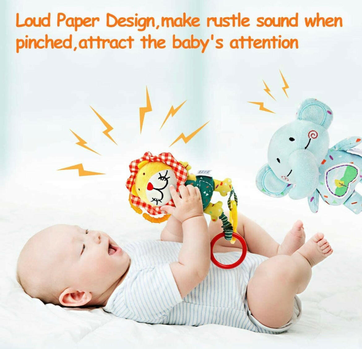 TUMAMA Baby Toys for 0, 3, 6, 9, 12 Months, Handbells Baby Rattles, Soft Plush Early Development Stroller Car Toys for Infant, 4 Pack.