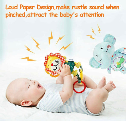 TUMAMA Baby Toys for 0, 3, 6, 9, 12 Months, Handbells Baby Rattles, Soft Plush Early Development Stroller Car Toys for Infant, 4 Pack.