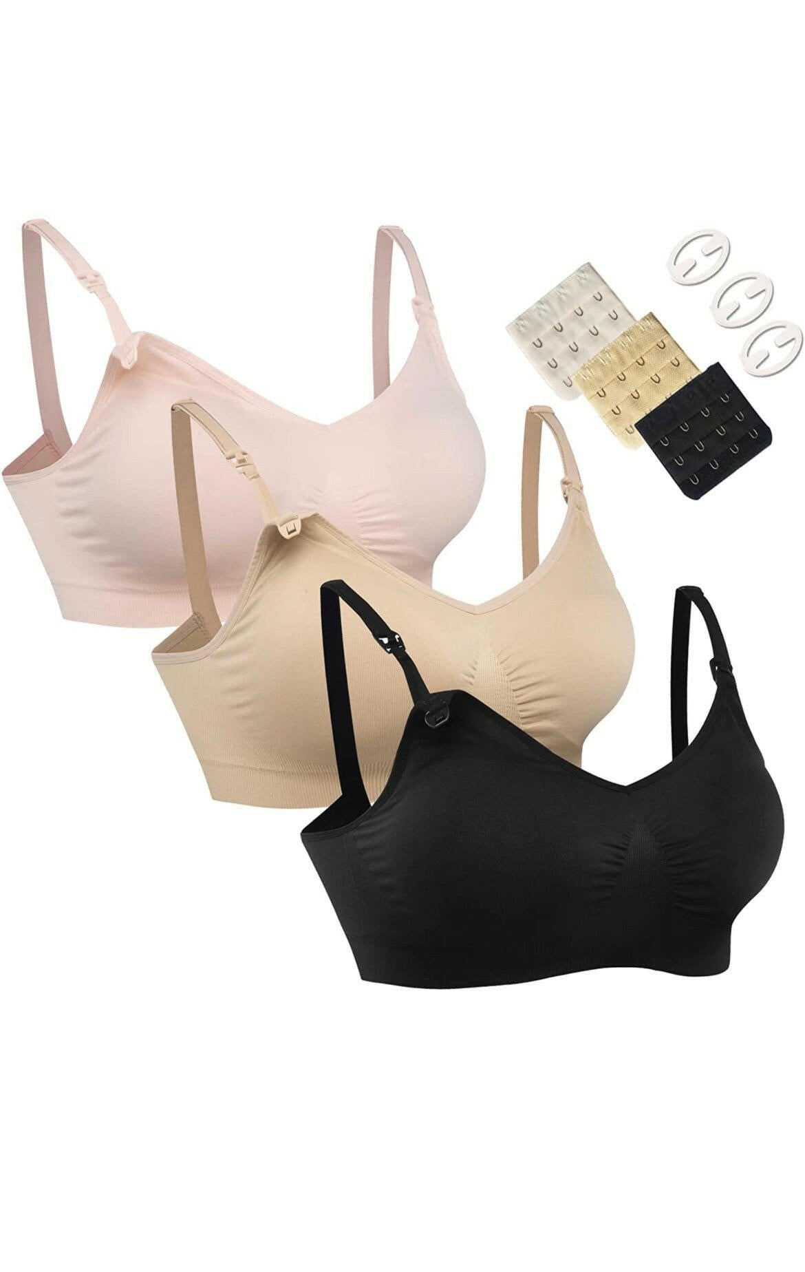Maternity Bras for Breastfeeding with Extra Extenders and Clips by HOFISH, 3 PK.