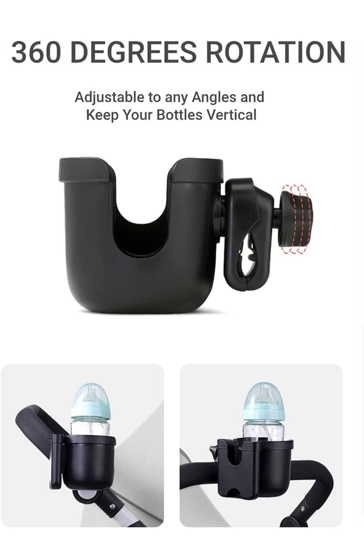 Stroller Cup Holder with Phone Holder, Stroller Accessories , Bike Water Bottle Holder, Treadmill, Wheelchair(Black).