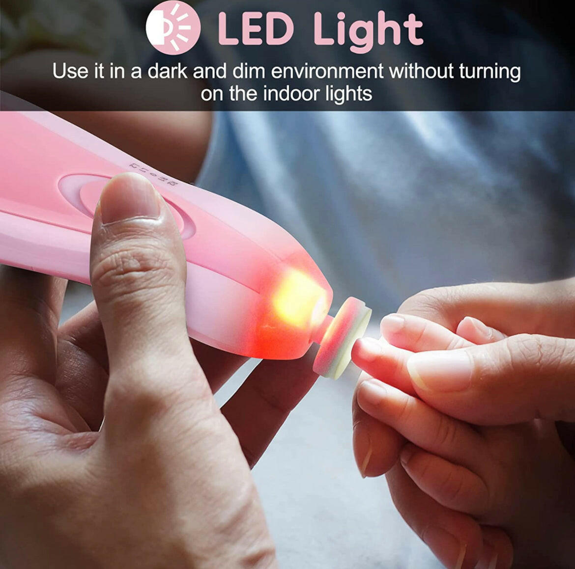 Baby Electric Nail Trimmer Manicure Set with LED Light- Pink.