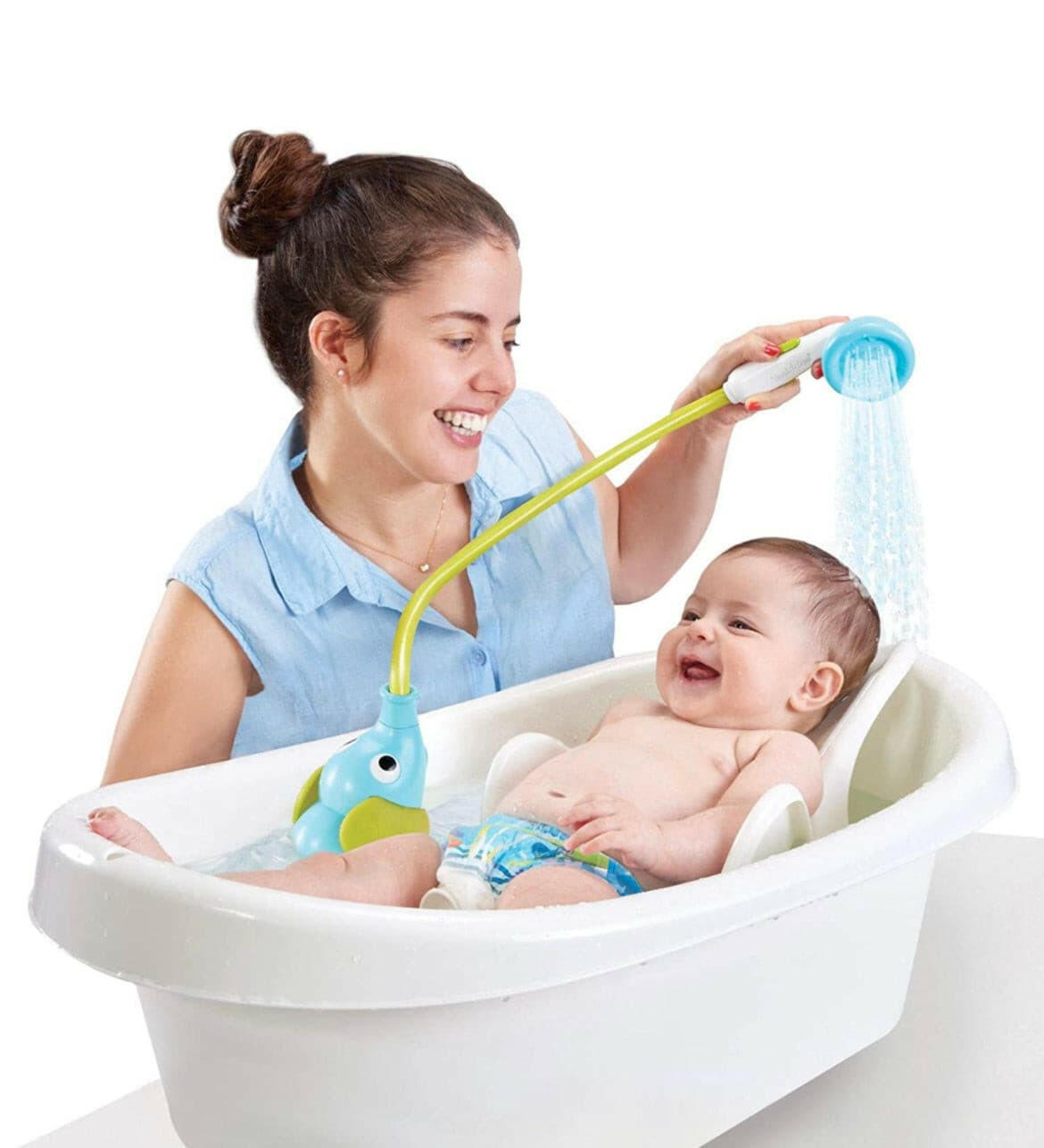 Yookidoo Baby Bath Shower Head - Elephant Water Pump with Trunk Spout Rinser.