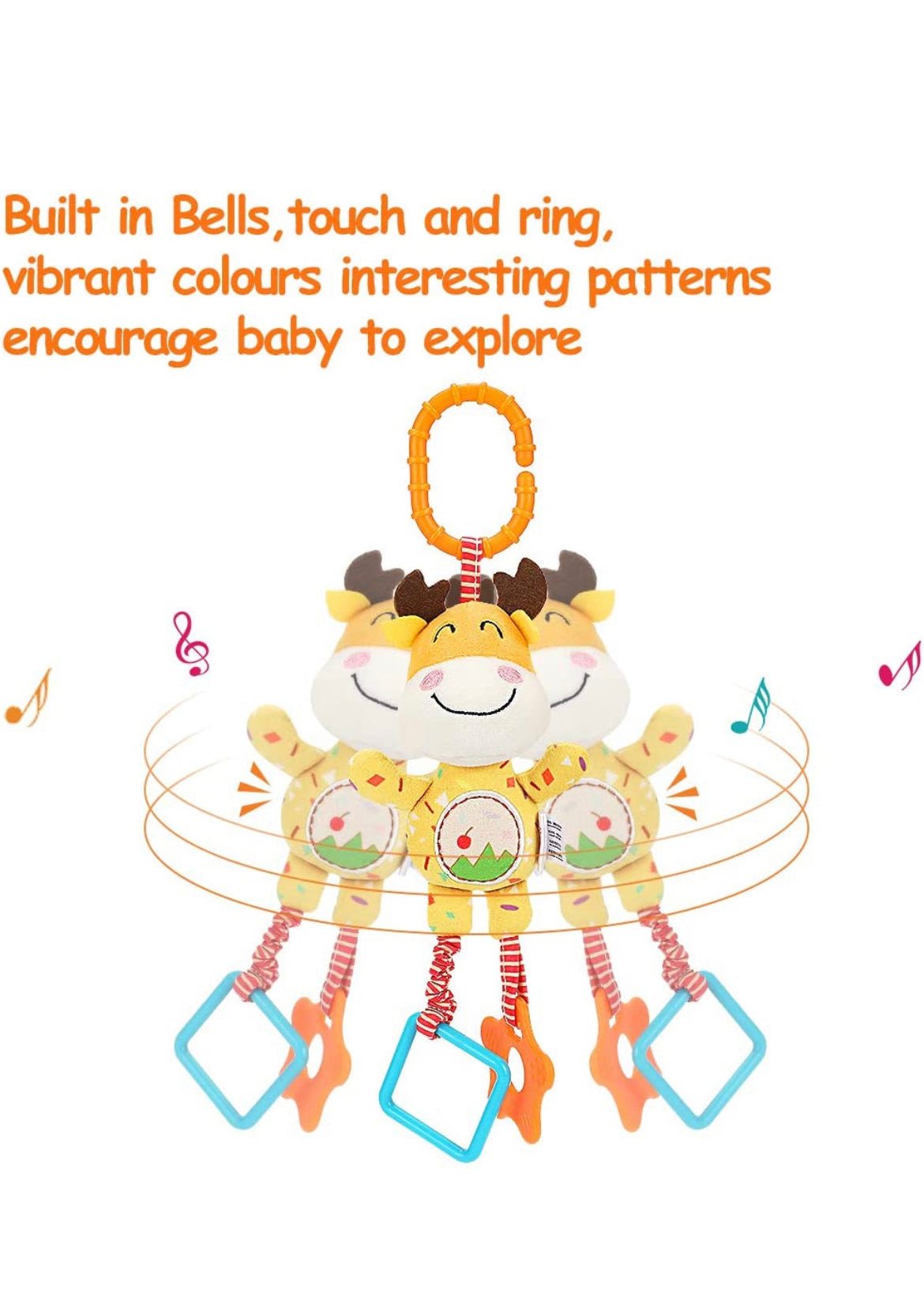 TUMAMA Baby Toys for 0, 3, 6, 9, 12 Months, Handbells Baby Rattles, Soft Plush Early Development Stroller Car Toys for Infant, 4 Pack.