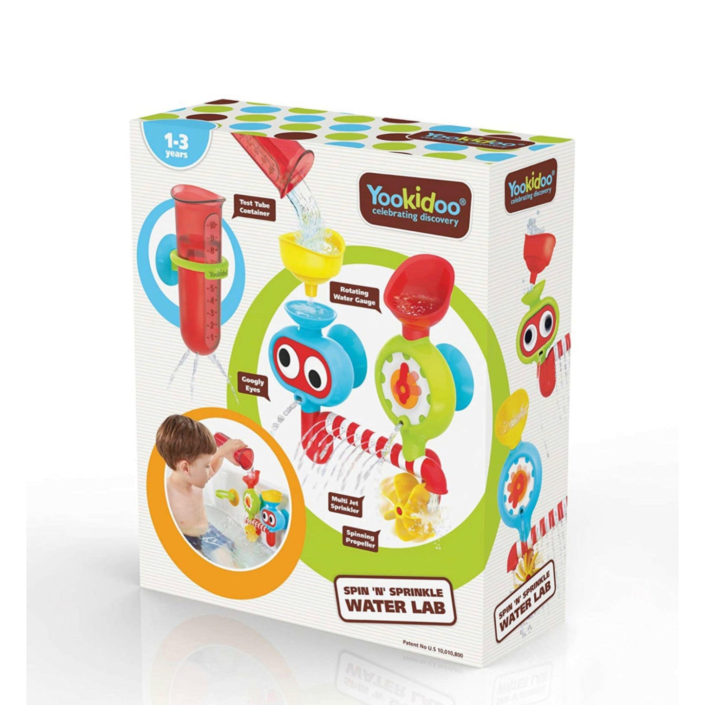 Yookidoo Baby Bath Toy - Spin 'N' Sprinkle Water Lab - Spinning Gear and Googly Eyes for Toddler or Baby Bath Time Sensory Development - Attaches to Any Size Tub Wall (1-3 Years).