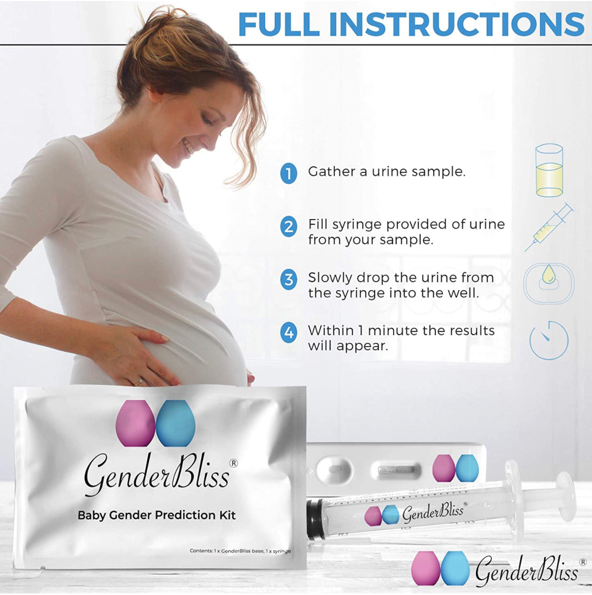 Gender Bliss Prediction Test - Early Pregnancy Kit - Pink/Blue.
