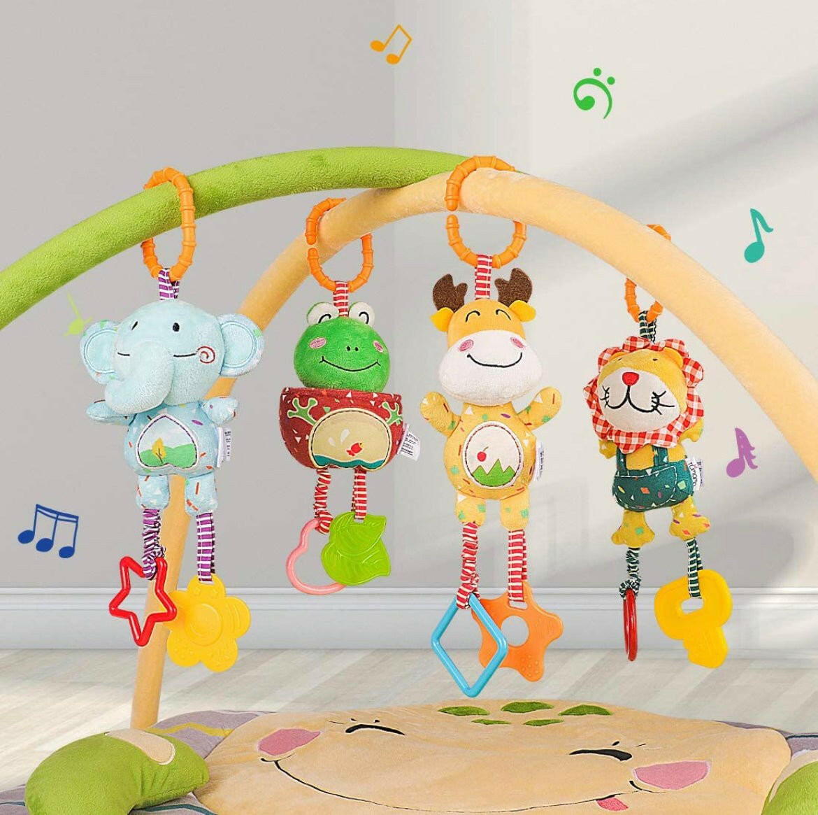 TUMAMA Baby Toys for 0, 3, 6, 9, 12 Months, Handbells Baby Rattles, Soft Plush Early Development Stroller Car Toys for Infant, 4 Pack.