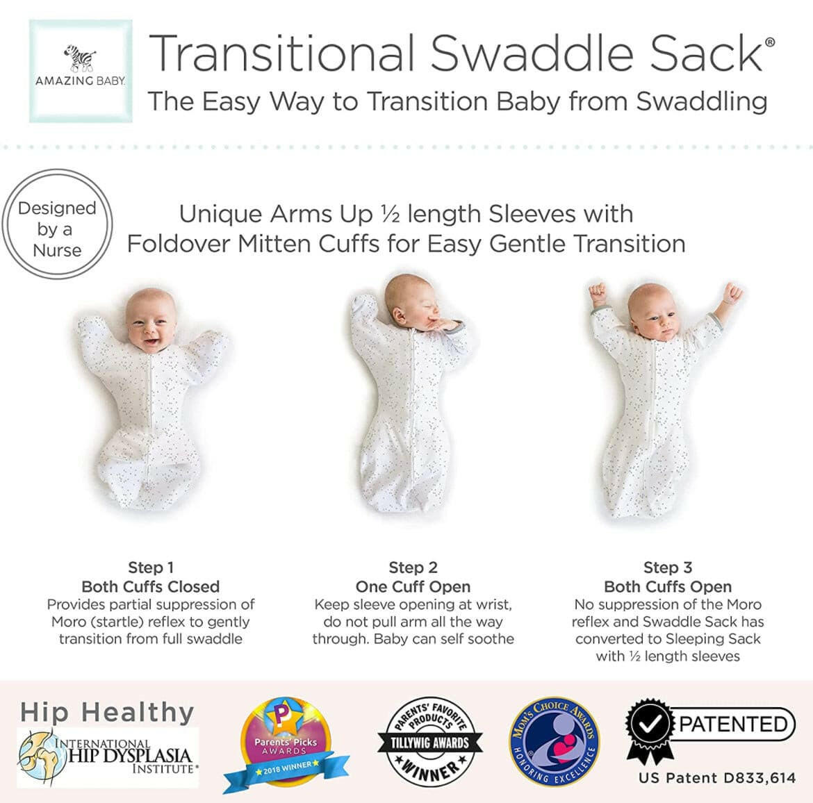 Swaddle Sack with Arms Up Half-Length by Amazing Baby.