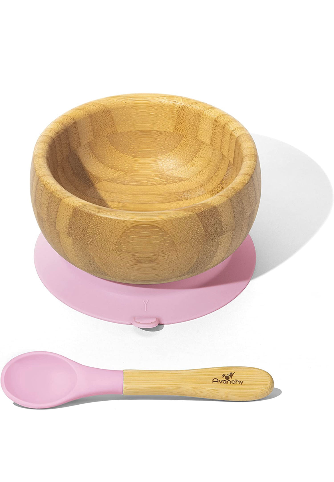 Bamboo Baby Suction Bowl and Spoon by Avanchy - Pink.
