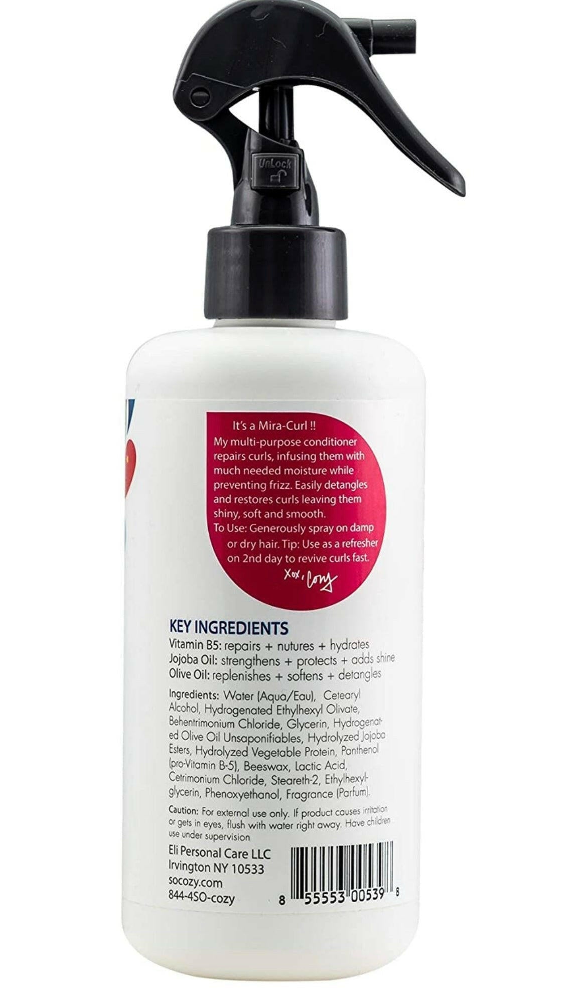 SoCozy, Curl Spray LeaveIn Conditioner For Kids Hair Detangles and Restores Curls No Parabens Sulfates Synthetic Colors or Dyes, Jojoba Oil,Olive Oil & Vitamin B5, Sweet-Pea, 8 Fl Oz.