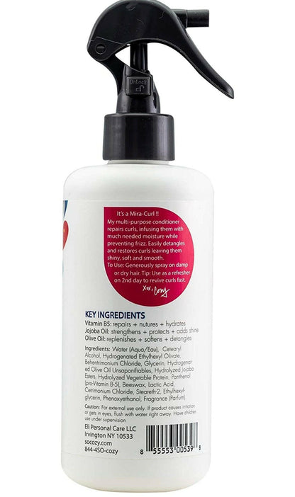 SoCozy, Curl Spray LeaveIn Conditioner For Kids Hair Detangles and Restores Curls No Parabens Sulfates Synthetic Colors or Dyes, Jojoba Oil,Olive Oil & Vitamin B5, Sweet-Pea, 8 Fl Oz.