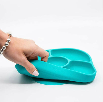 BBLUV Yümi Anti-Spill Silicone Plate & Spoon Set - Aqua Blue.