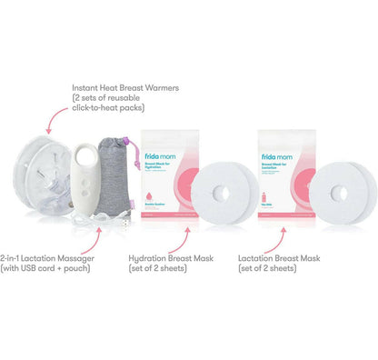 Breast Care Kit 9 PC, 2-in-1 Lactation Massager, Breast Warmers, Breast Mask for Hydration and Lactation by Frida Mom.