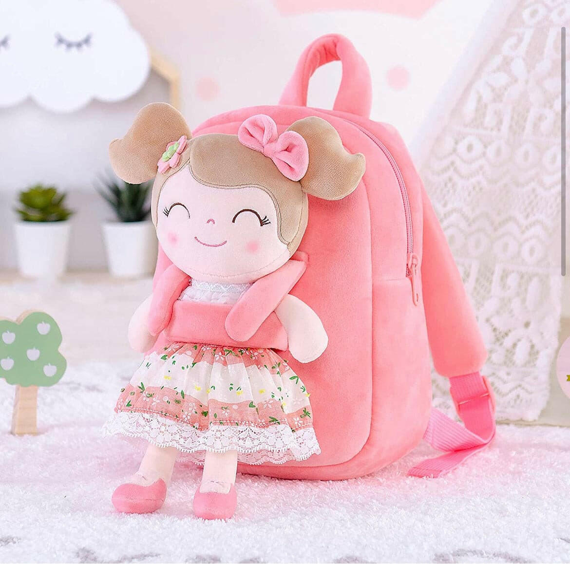 Baby Girl Gift Toddler Backpack with Spring Girl Doll by Gloveleya.