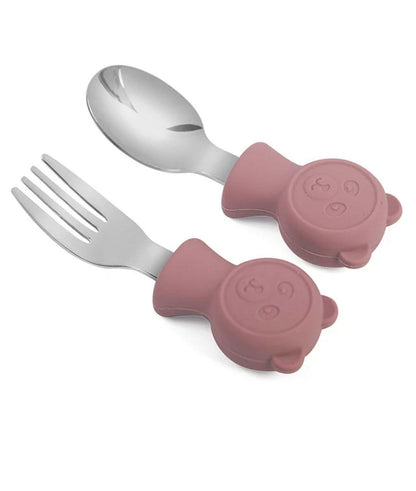 Baby Self Feeding Spoon and Fork ,Silicone and Stainless Steel for Toddler.