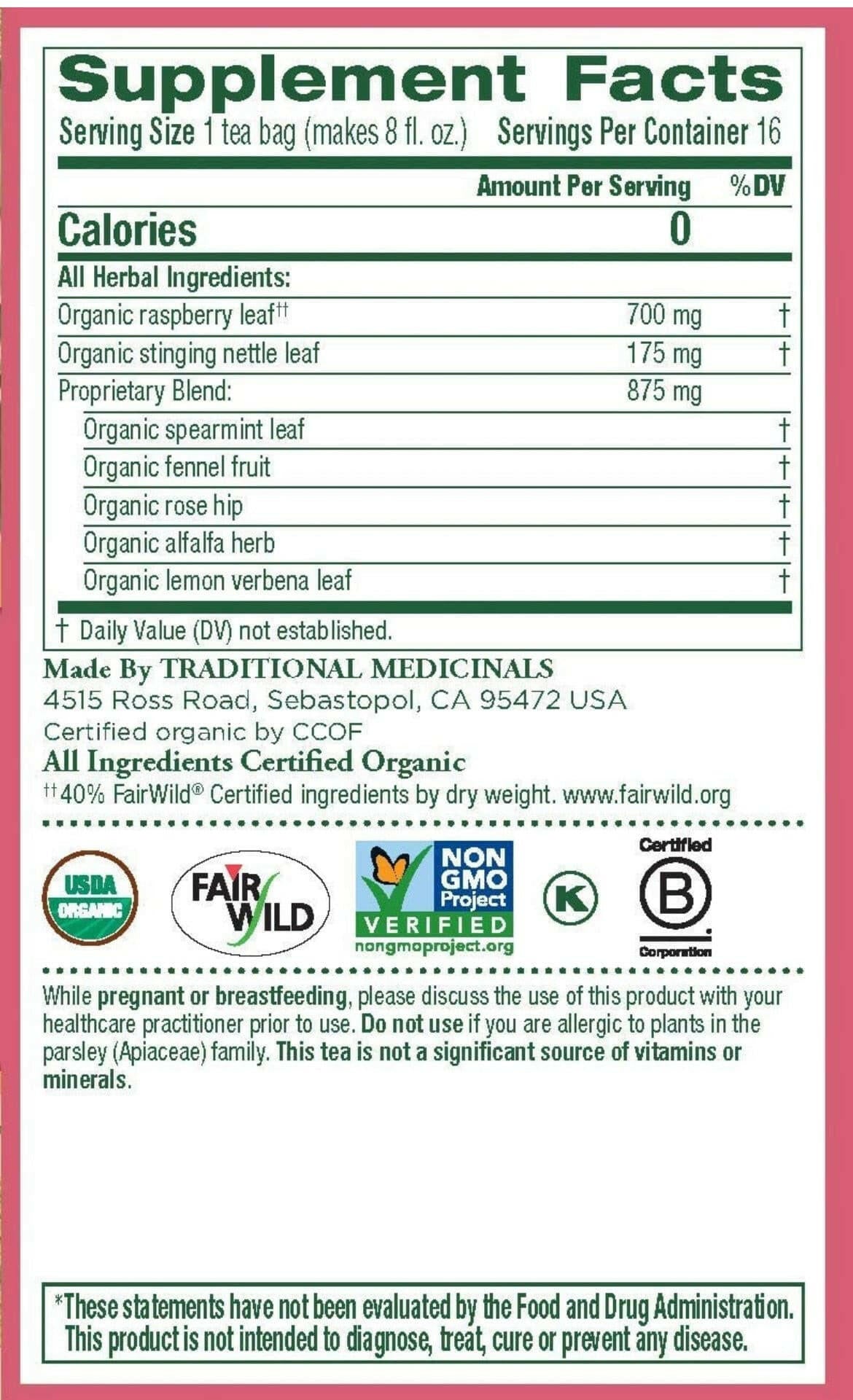 Organic Pregnancy Herbal Tea Raspberry by Traditional Medicinals.
