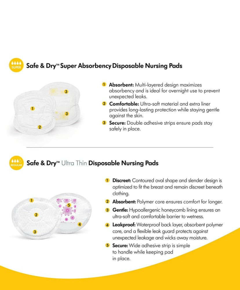 Medela Safe & Dry Ultra Thin Disposable Nursing Pads, 120 Count Breast Pads for Breastfeeding.