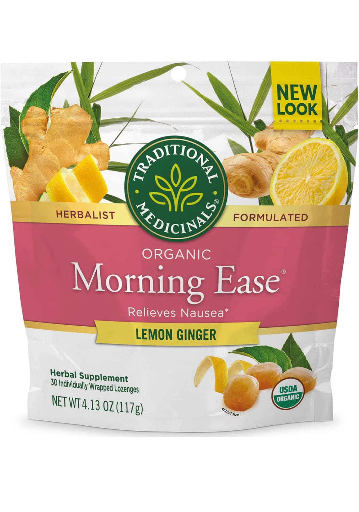 Traditional Medicinals Organic Morning Ease Anti-Nausea Lozenges, Relieves Morning Sickness Associated with Pregnancy, Lemon Ginger (30 count).