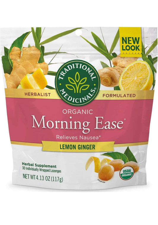 Traditional Medicinals Organic Morning Ease Anti-Nausea Lozenges, Relieves Morning Sickness Associated with Pregnancy, Lemon Ginger (30 count).