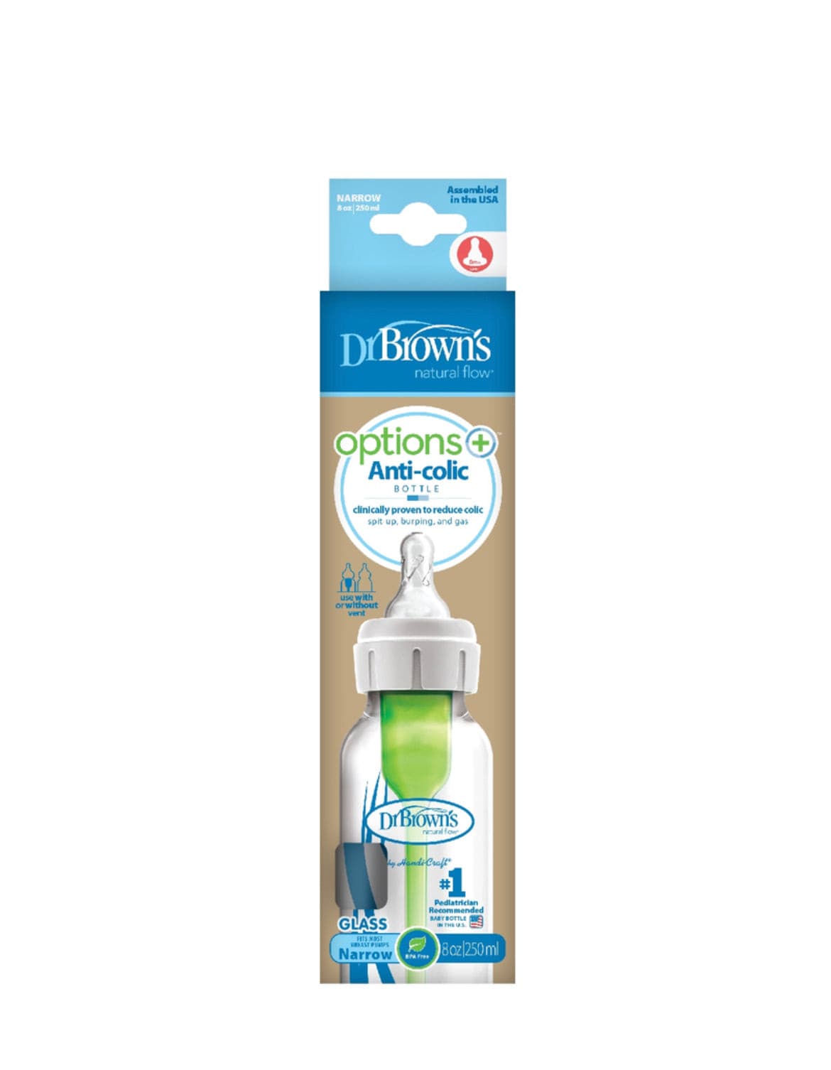 Glass Narrow Baby Bottle by Dr Browns, 250 ml, 1-Pack.