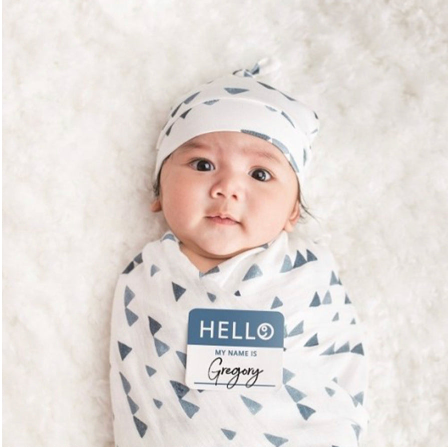 Lulujo - Bamboo Hat & Swaddle Blanket - Navy Triangles.