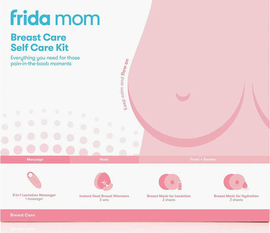 Breast Care Kit 9 PC, 2-in-1 Lactation Massager, Breast Warmers, Breast Mask for Hydration and Lactation by Frida Mom.