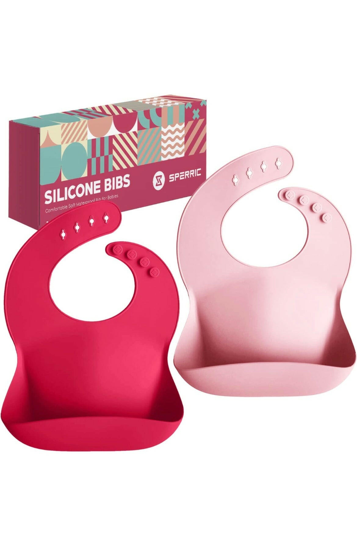 Sperric Waterproof Food Catcher Bib - Pink / Red.